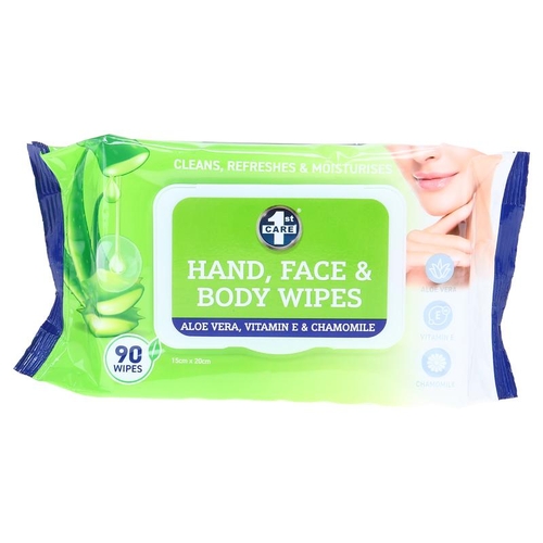 Hand, Face & Body Wet Wipes with Aloe Vera, Vitamin E & Chamomile 90pk - 15cm x 20cm per/pc