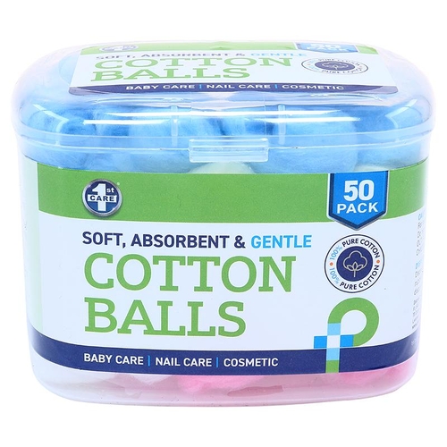 Cotton Balls with Storage Case 50pk Assorted: Pink, Blue, White, Yellow 