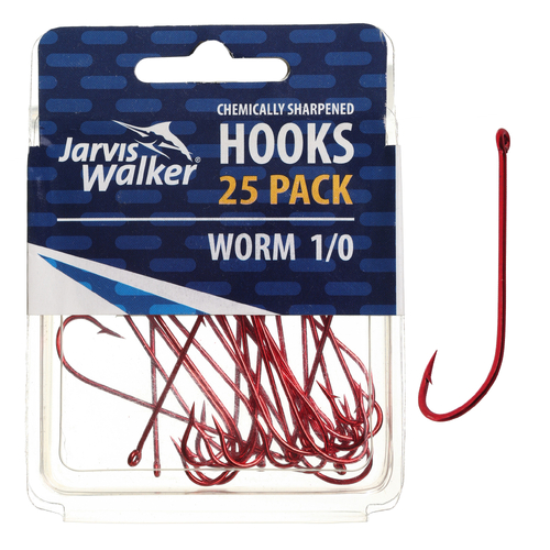 JARVIS WALKER RED LONG SHANK HOOKS 25PK SZ1/0