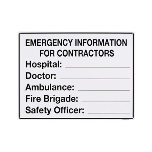EMERGENCY INFORMATION LARGE SIGN PP 460 X 600 MM