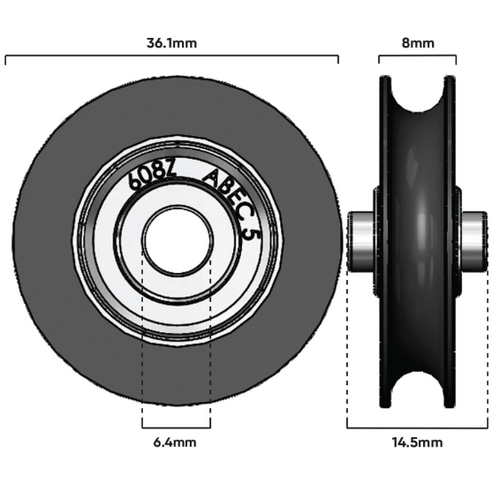 Roller 36mm dia 6.4mm Axle H/D (D138)