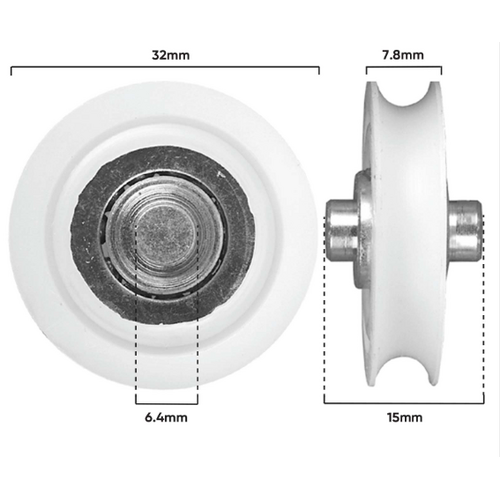 Roller 32mm dia 6.4mm Axle (D140)