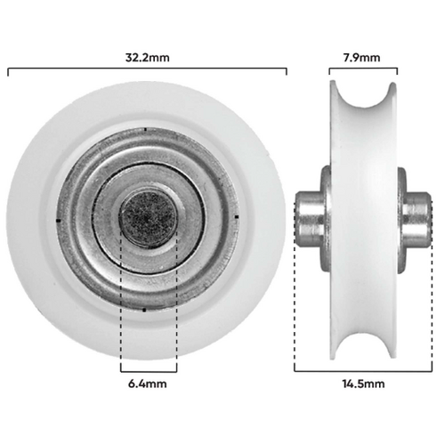 Roller 32mm dia 6.4mm Axle H/D (D142)