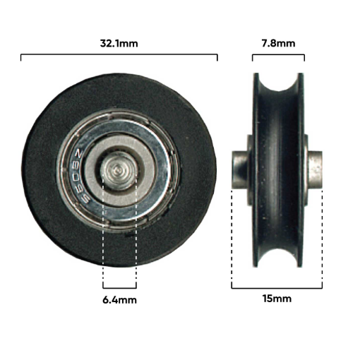 Roller 32mm dia 6.4mm Axle H/D (D148)