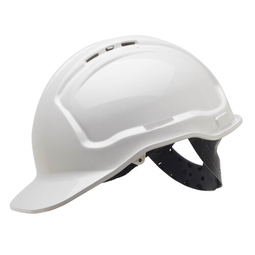Tuffgard White Vented Hard Hat 6 Point Web Harness Pin Lock